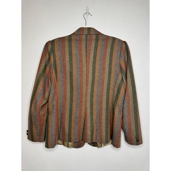 Vintage Coatree Wool Blazer Size Missing Herringbone Stripe Green Gray Brown - Picture 8 of 16